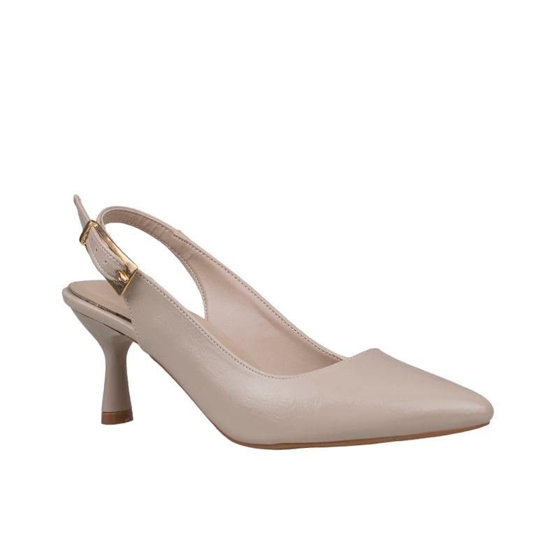 Trend Adımlar Krem Kadın Topuklu Parlak Slingback Klasik Ayakkabı