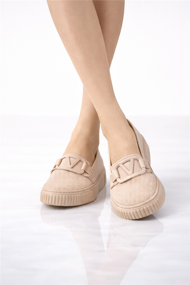 Trend Adımlar Krem Kadın Triko Loafer Ayakkabı