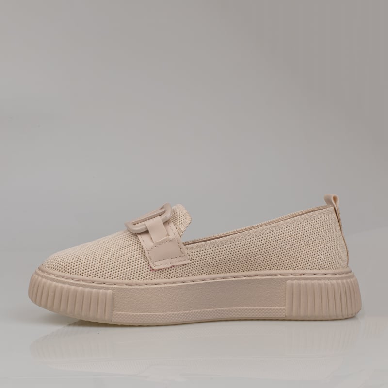 Trend Adımlar Krem Kadın Triko Loafer Ayakkabı