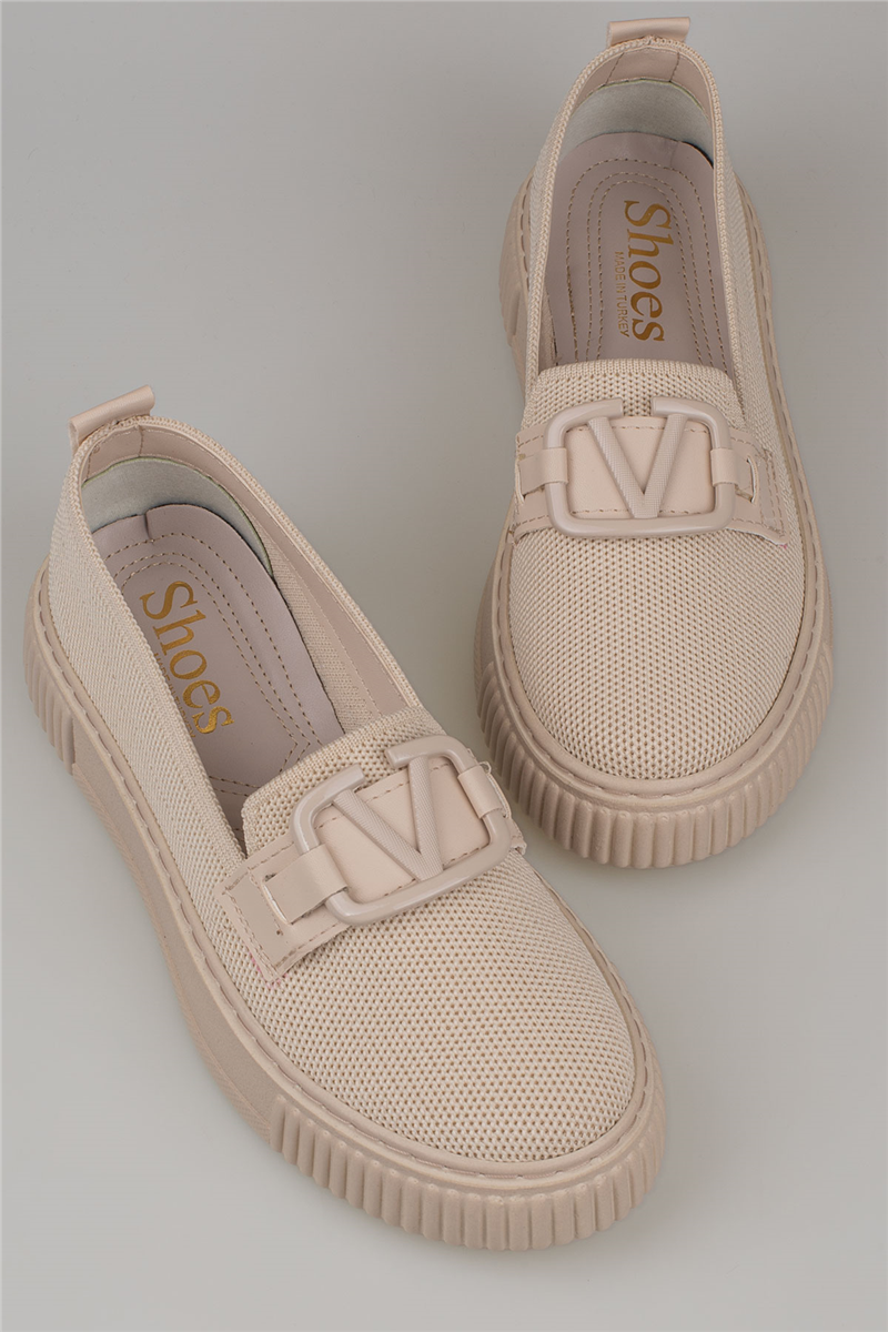 Trend Adımlar Krem Kadın Triko Loafer Ayakkabı