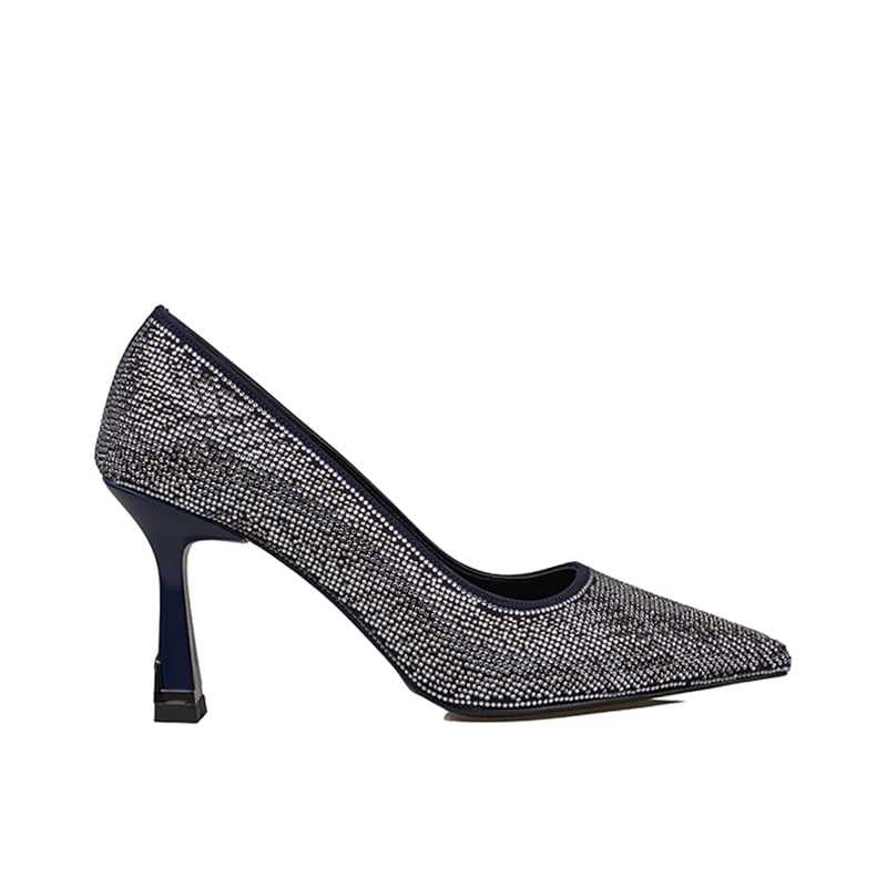 Trend Adımlar Lacivert Kadın Taşlı Sivri Burun İnce Topuk Abiye Ayakkabı