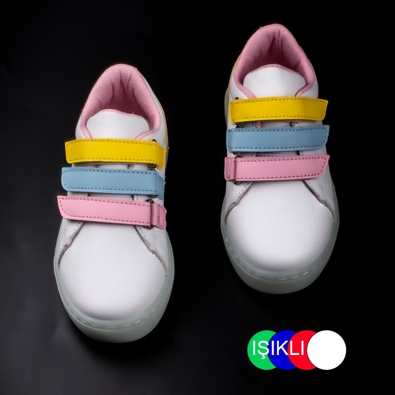 Trend Adımlar Pembe Rainbow Unisex Çocuk Işıklı Sneaker