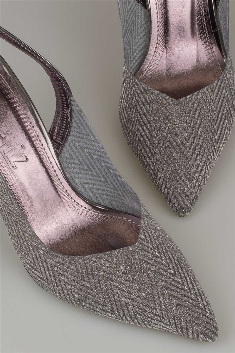 Trend Adımlar Platin Kadın Şeffaf Parlak Klasik Slingback Ayakkabı