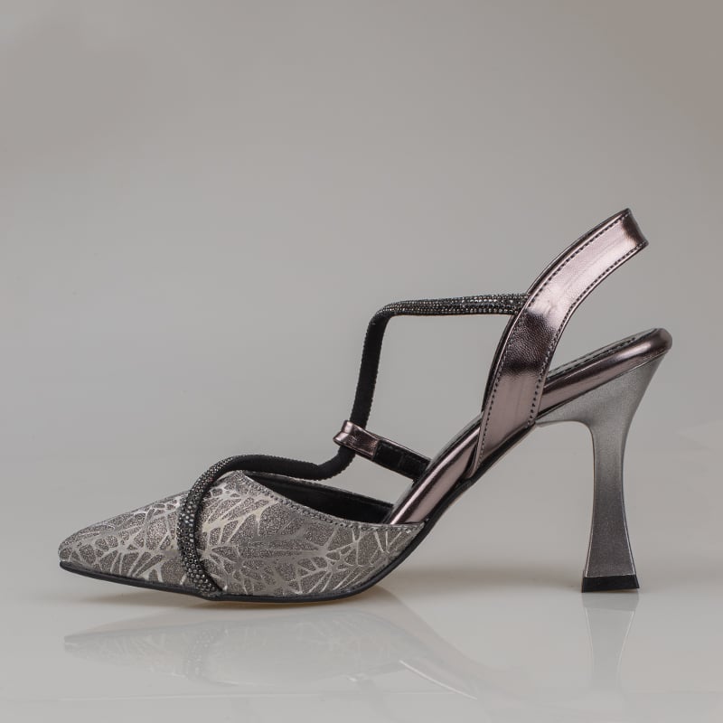 Trend Adımlar Platin Kadın Taş Detaylı Slingback Abiye Ayakkabı