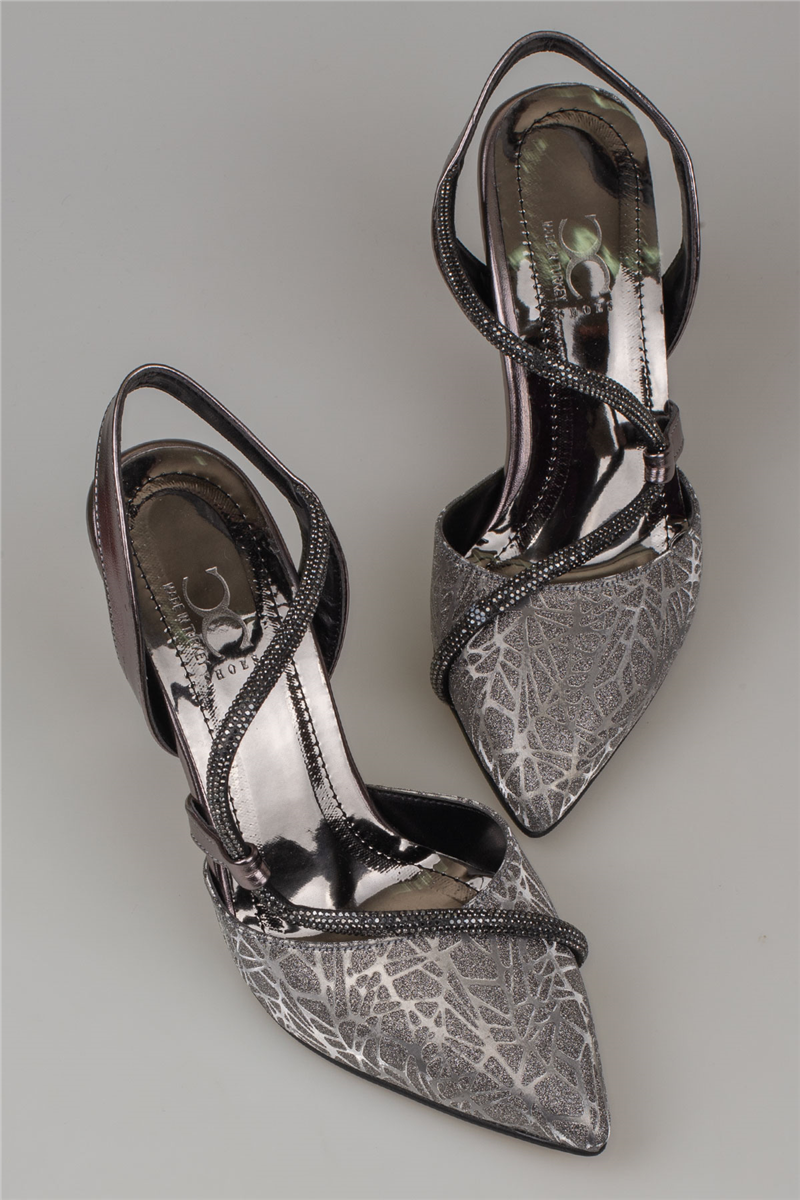 Trend Adımlar Platin Kadın Taş Detaylı Slingback Abiye Ayakkabı