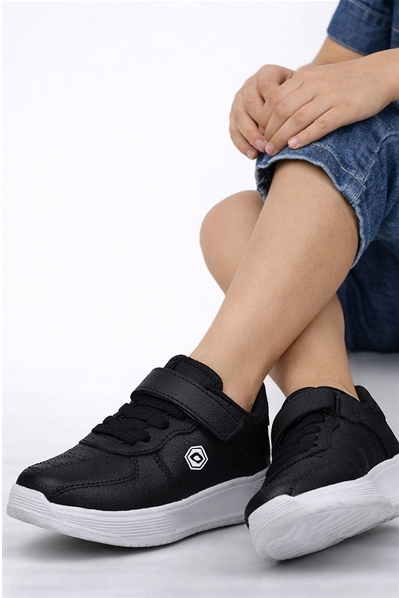 Trend Adımlar Siyah-Beyaz Unisex Çocuk Cırt Cırtlı Günlük Sneaker
