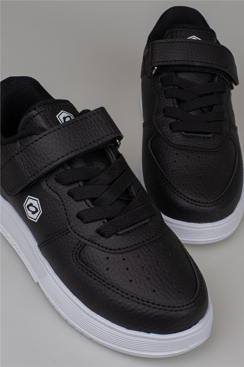 Trend Adımlar Siyah-Beyaz Unisex Çocuk Cırt Cırtlı Günlük Sneaker