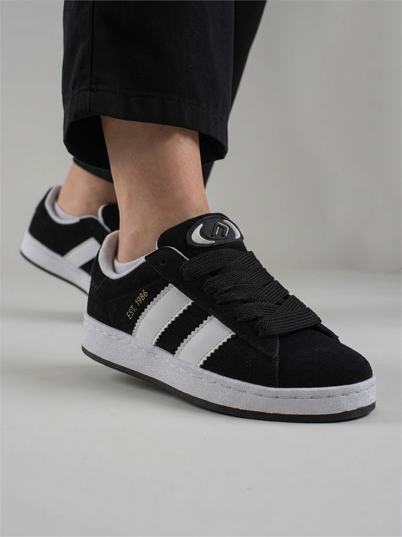 Trend Adımlar Siyah Düz Çizgili Tarz Unisex Sneaker