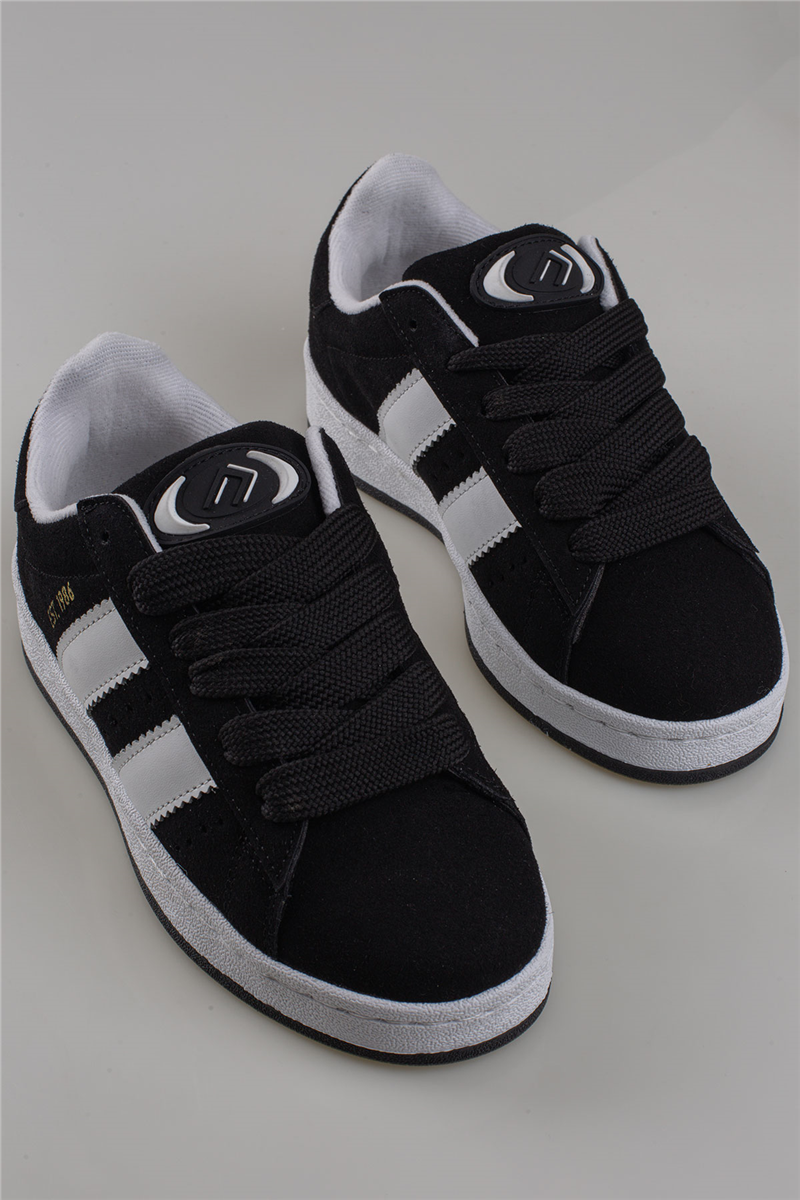 Trend Adımlar Siyah Düz Çizgili Tarz Unisex Sneaker