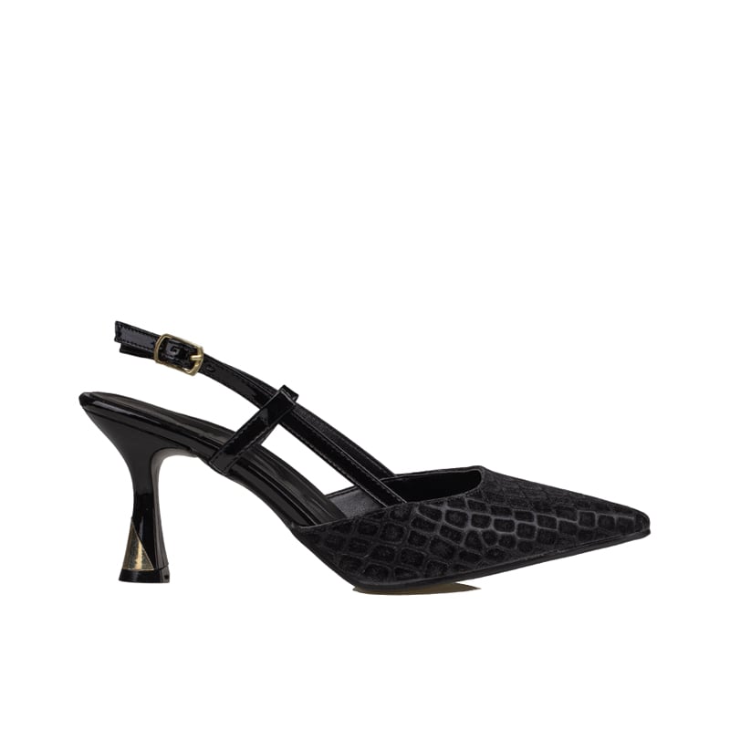 Trend Adımlar Siyah İnce Topuklu Slingback Abiye Ayakkabı