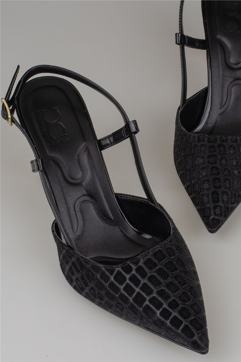 Trend Adımlar Siyah İnce Topuklu Slingback Abiye Ayakkabı