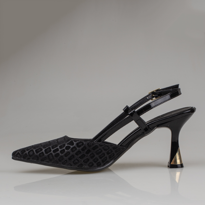 Trend Adımlar Siyah İnce Topuklu Slingback Abiye Ayakkabı