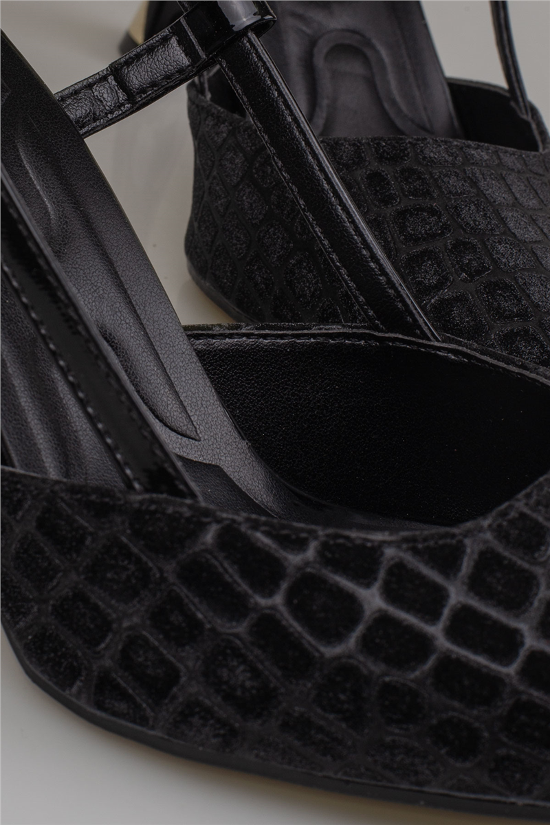 Trend Adımlar Siyah İnce Topuklu Slingback Abiye Ayakkabı