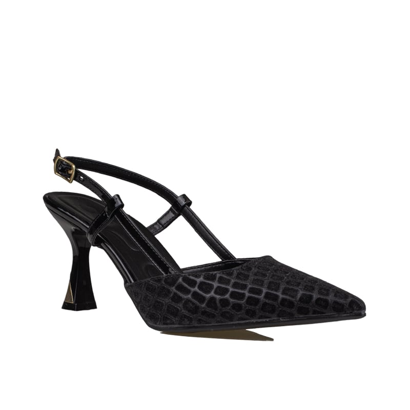 Trend Adımlar Siyah İnce Topuklu Slingback Abiye Ayakkabı