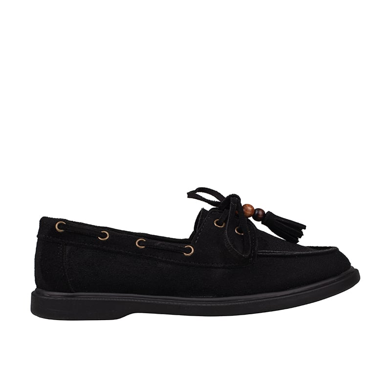 Trend Adımlar Siyah Kadın Bağcıklı Püskül Detaylı Loafer