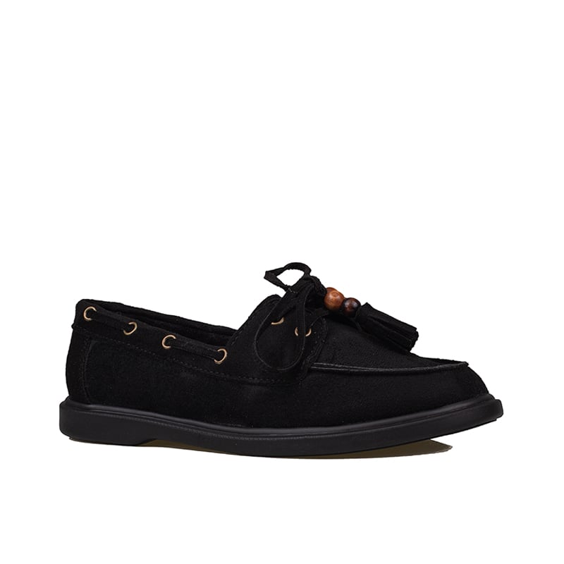 Trend Adımlar Siyah Kadın Bağcıklı Püskül Detaylı Loafer