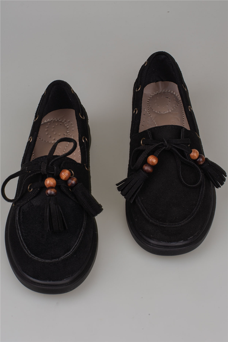 Trend Adımlar Siyah Kadın Bağcıklı Püskül Detaylı Loafer