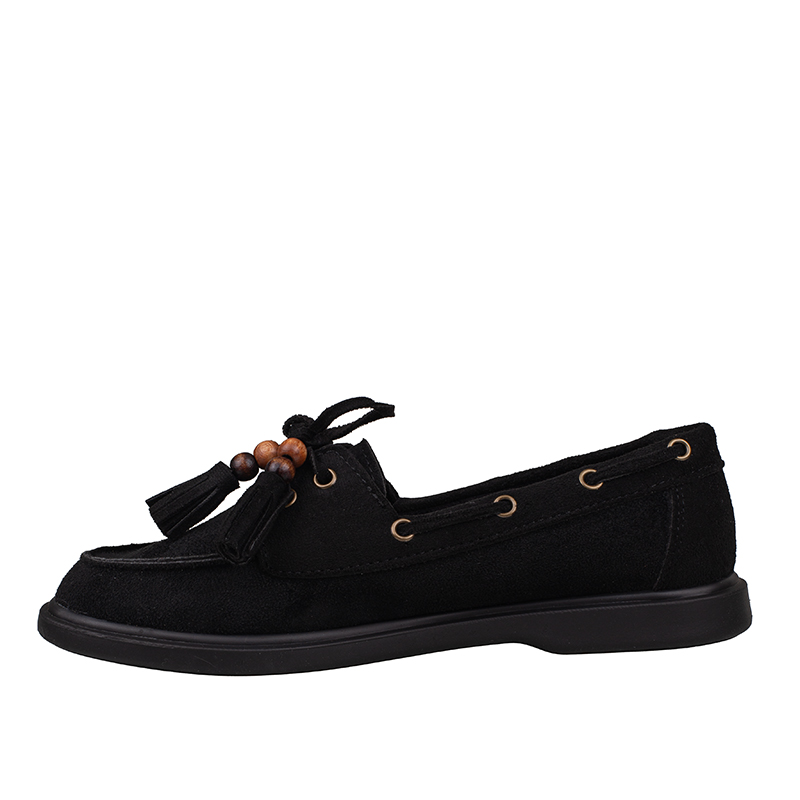 Trend Adımlar Siyah Kadın Bağcıklı Püskül Detaylı Loafer