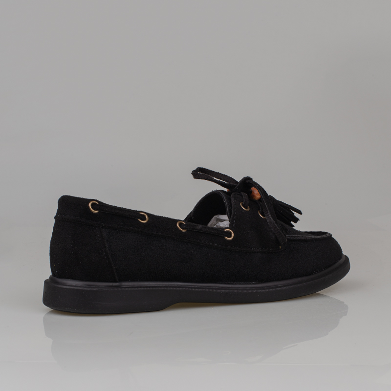 Trend Adımlar Siyah Kadın Bağcıklı Püskül Detaylı Loafer