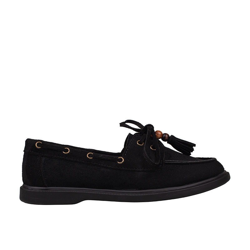 Trend Adımlar Siyah Kadın Bağcıklı Püskül Detaylı Loafer