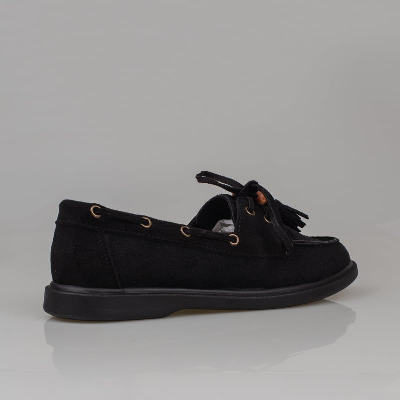Trend Adımlar Siyah Kadın Bağcıklı Püskül Detaylı Loafer