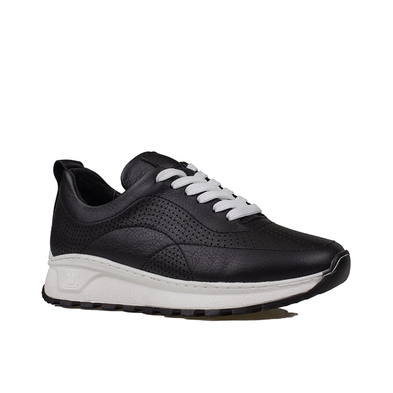 Trend Adımlar Siyah Kadın Hakiki Deri Delikli Sneaker