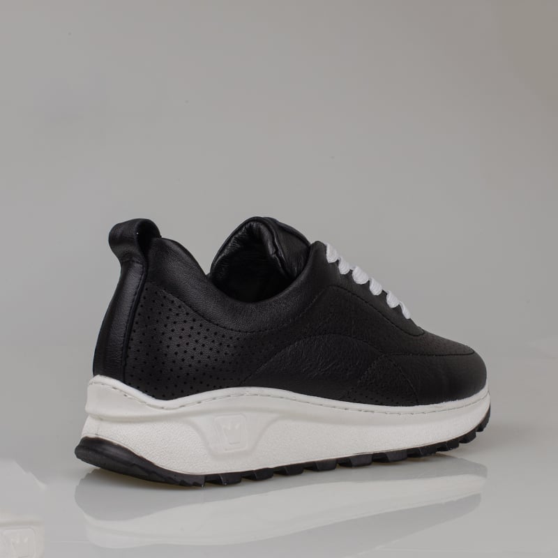 Trend Adımlar Siyah Kadın Hakiki Deri Delikli Sneaker