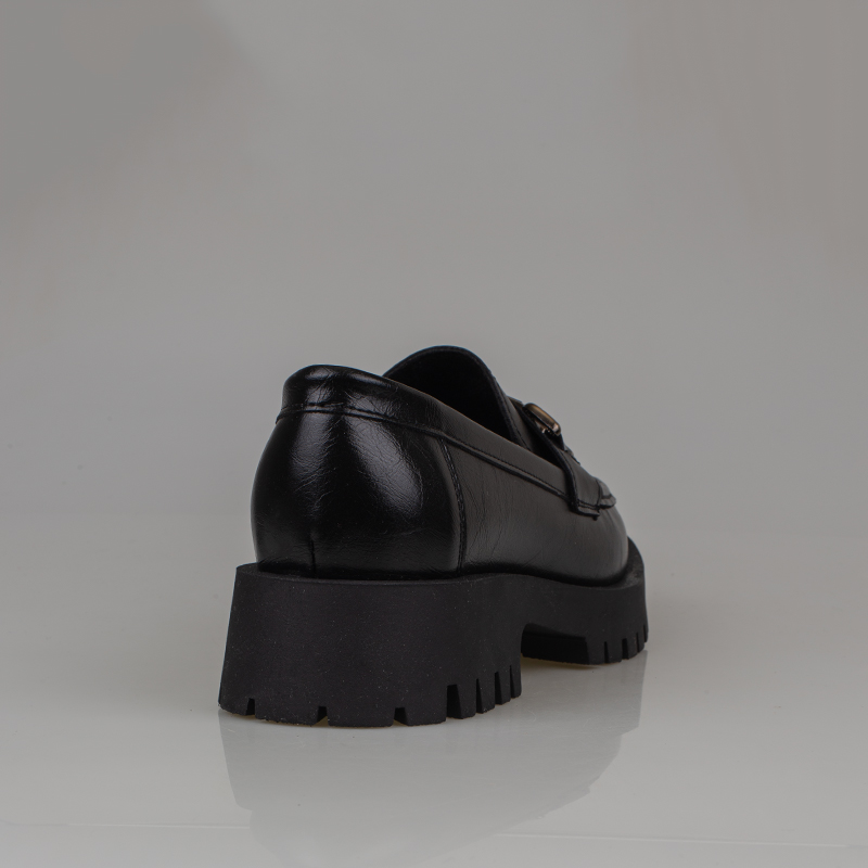 Trend Adımlar Siyah Kadın Kalın Tabanlı Loafer Ayakkabı