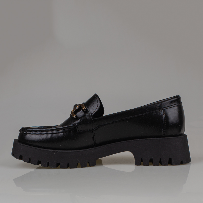 Trend Adımlar Siyah Kadın Kalın Tabanlı Loafer Ayakkabı