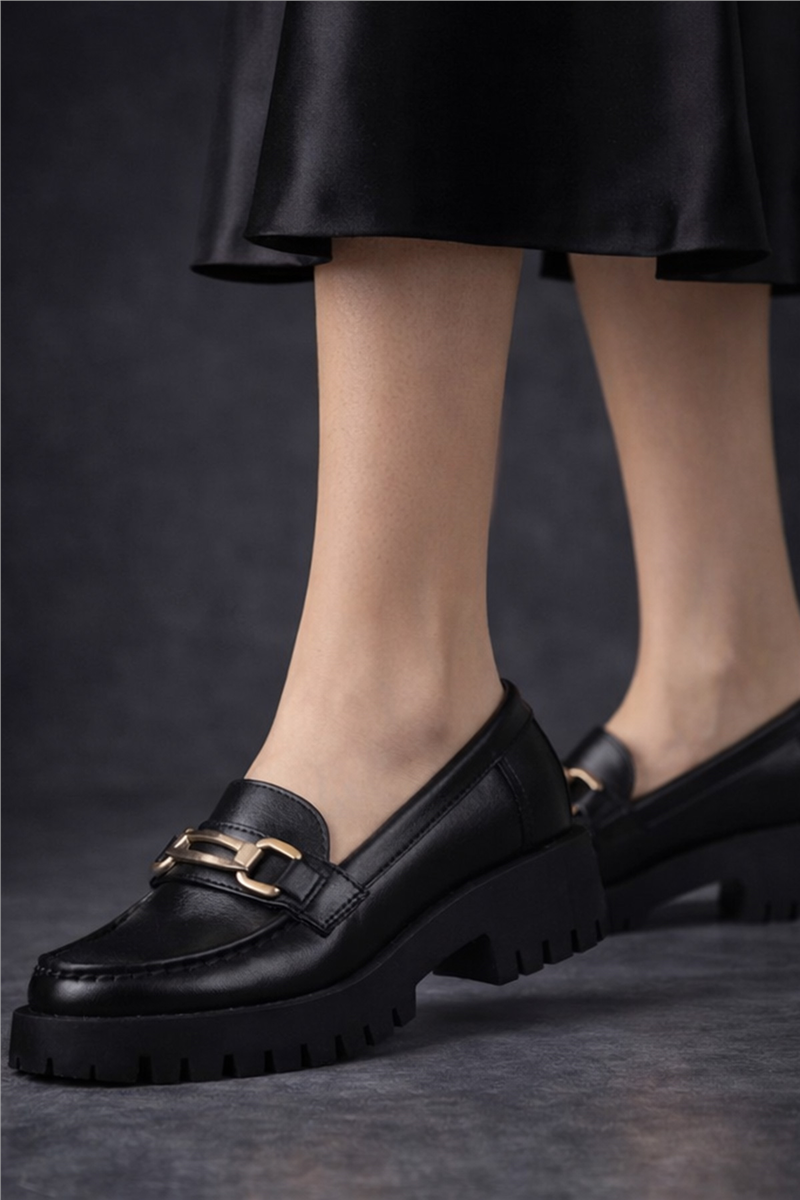 Trend Adımlar Siyah Kadın Kalın Tabanlı Loafer Ayakkabı
