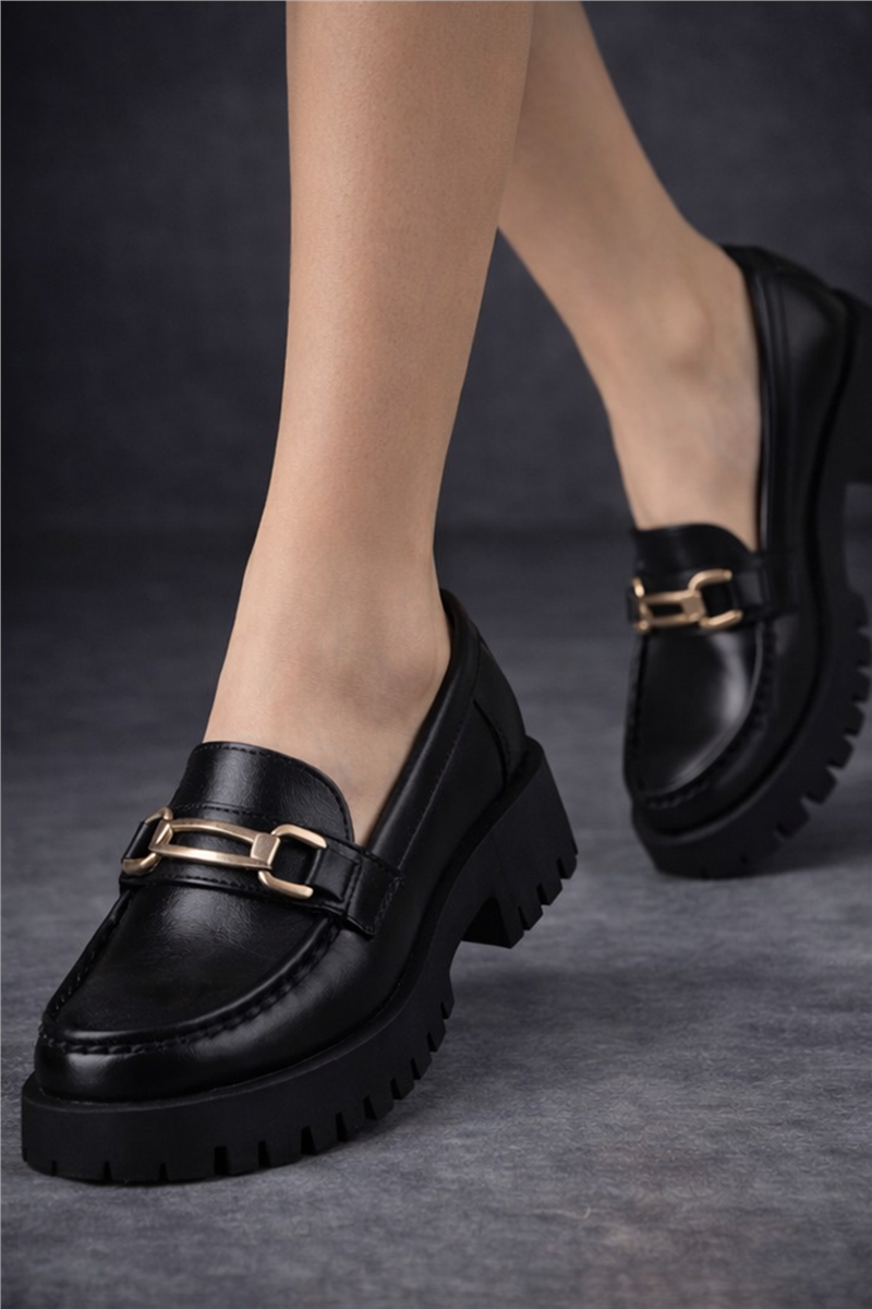 Trend Adımlar Siyah Kadın Kalın Tabanlı Loafer Ayakkabı