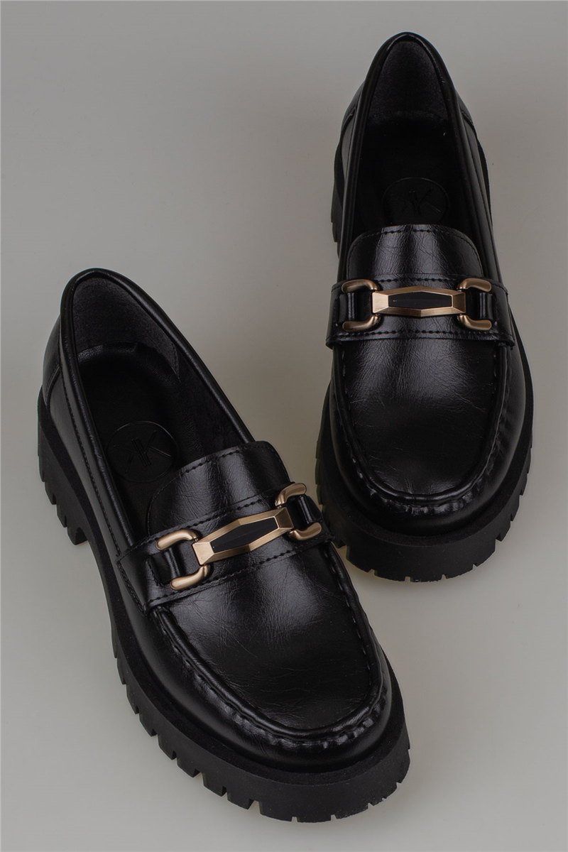 Trend Adımlar Siyah Kadın Kalın Tabanlı Loafer Ayakkabı