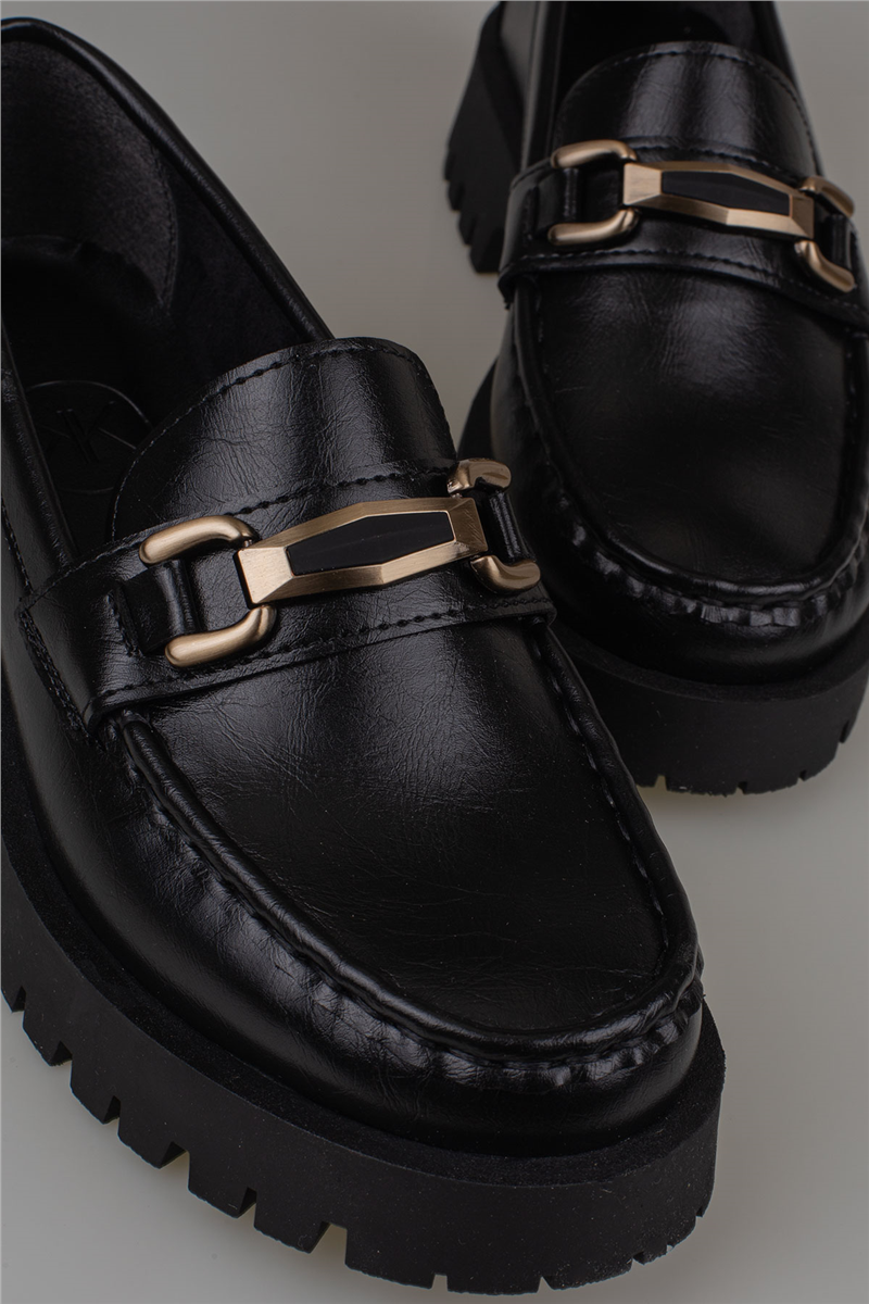 Trend Adımlar Siyah Kadın Kalın Tabanlı Loafer Ayakkabı