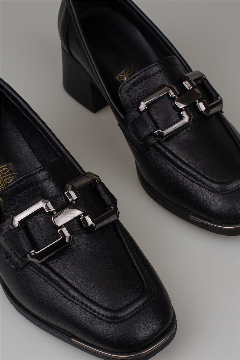 Trend Adımlar Siyah Kadın Kalın Topuk Loafer Ayakkabı