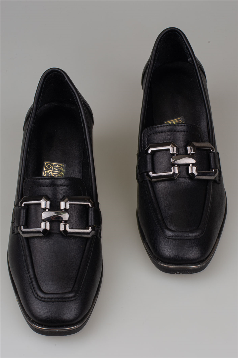 Trend Adımlar Siyah Kadın Kalın Topuk Loafer Ayakkabı