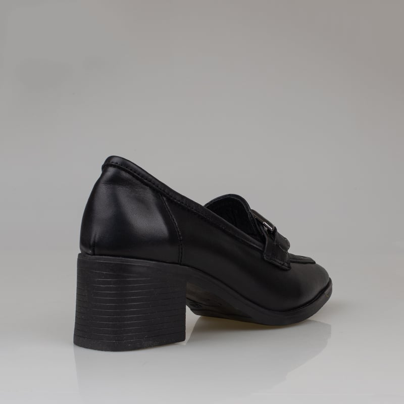 Trend Adımlar Siyah Kadın Kalın Topuk Loafer Ayakkabı
