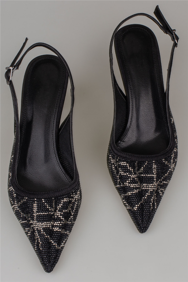Trend Adımlar Siyah Kadın Kısa Topuk Slingback Şık Gece Ayakkabısı