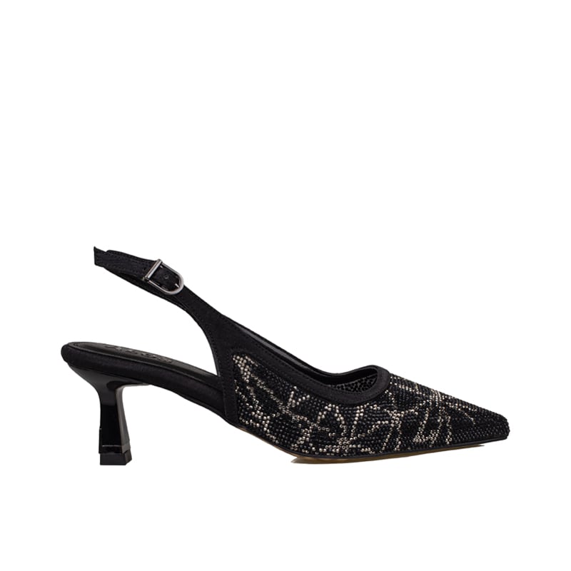 Trend Adımlar Siyah Kadın Kısa Topuk Slingback Şık Gece Ayakkabısı
