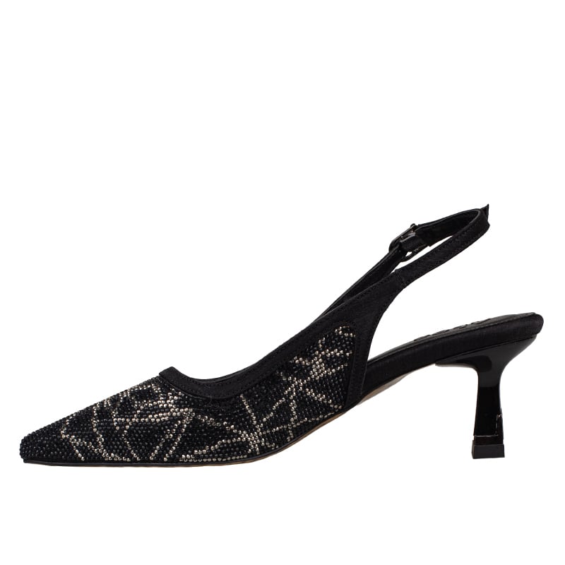 Trend Adımlar Siyah Kadın Kısa Topuk Slingback Şık Gece Ayakkabısı