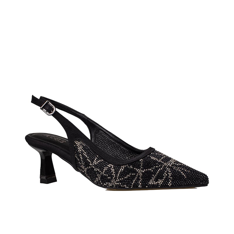 Trend Adımlar Siyah Kadın Kısa Topuk Slingback Şık Gece Ayakkabısı