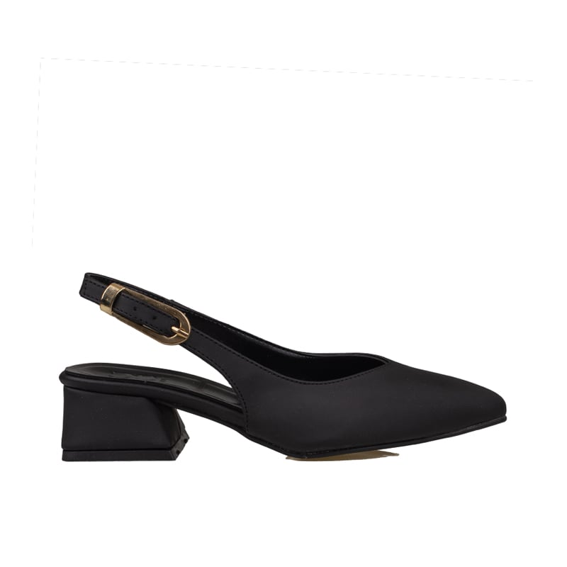 Trend Adımlar Siyah Kadın Slingback Kalın Kısa Topuk Ayakkabı