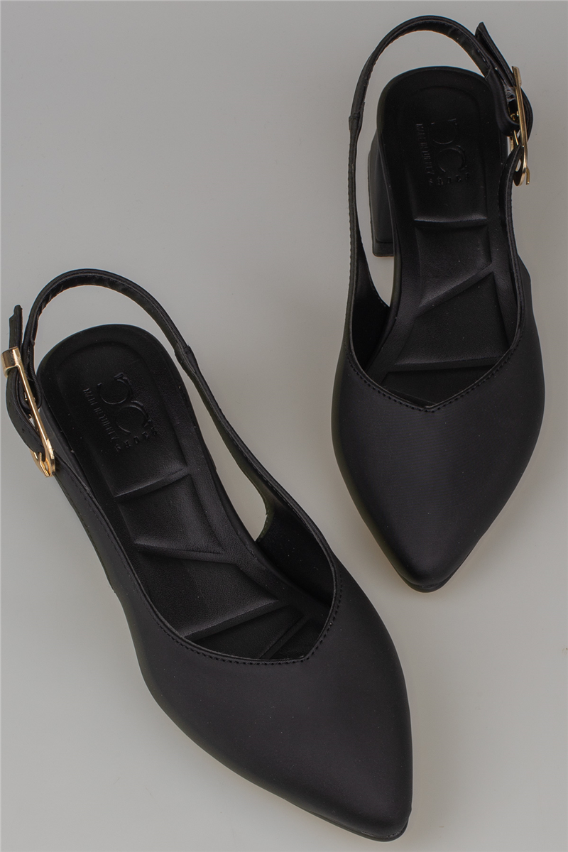 Trend Adımlar Siyah Kadın Slingback Kalın Kısa Topuk Ayakkabı