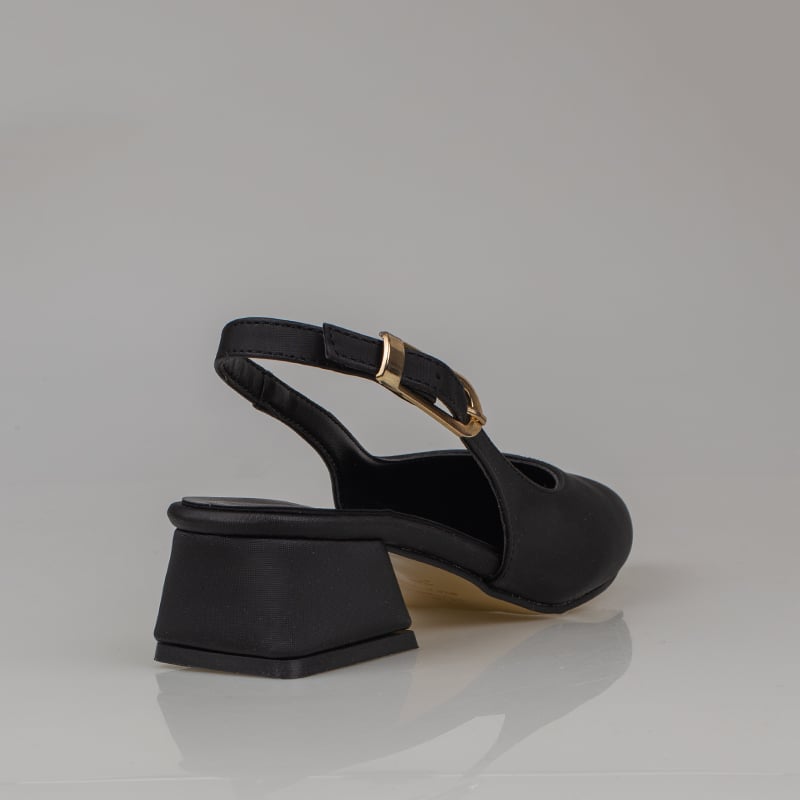 Trend Adımlar Siyah Kadın Slingback Kalın Kısa Topuk Ayakkabı