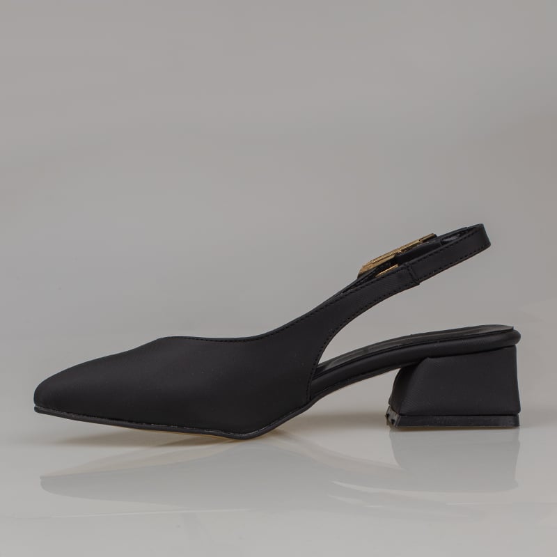 Trend Adımlar Siyah Kadın Slingback Kalın Kısa Topuk Ayakkabı