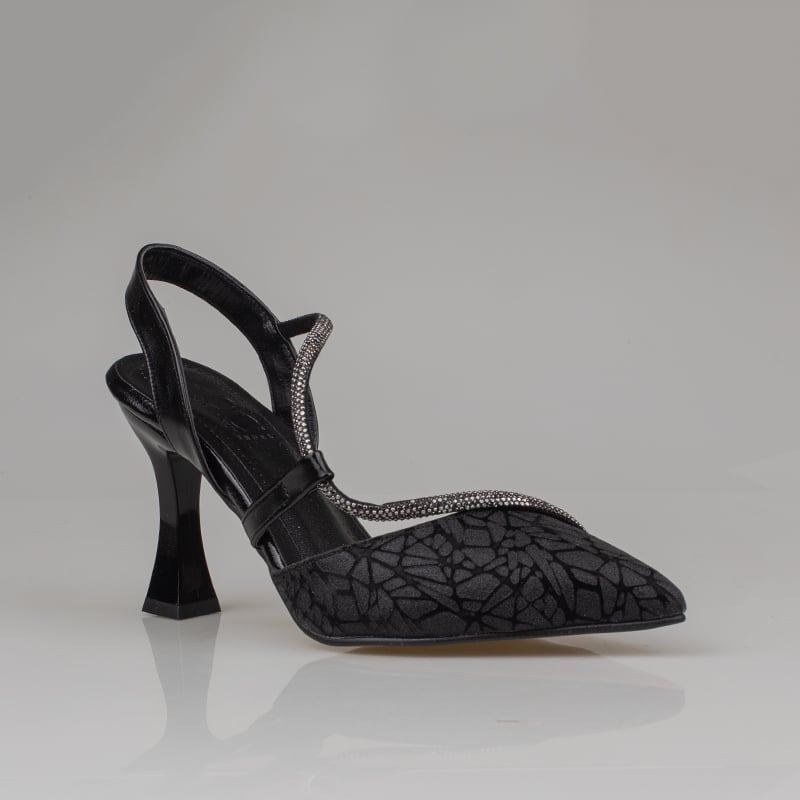 Trend Adımlar Siyah Kadın Taş Detaylı Slingback Abiye Ayakkabı