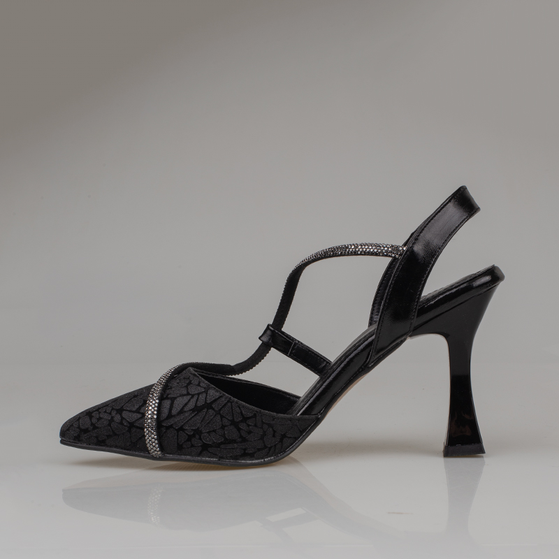 Trend Adımlar Siyah Kadın Taş Detaylı Slingback Abiye Ayakkabı