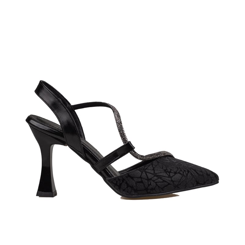 Trend Adımlar Siyah Kadın Taş Detaylı Slingback Abiye Ayakkabı