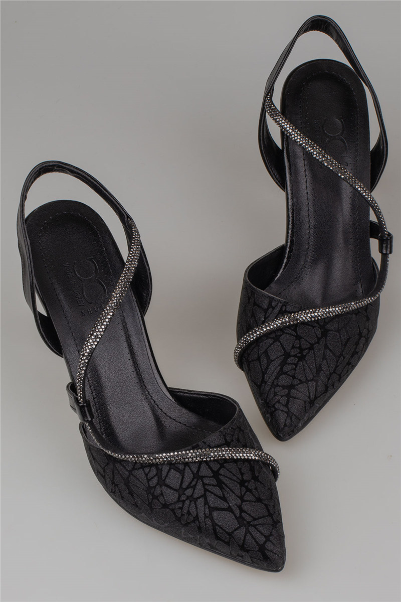 Trend Adımlar Siyah Kadın Taş Detaylı Slingback Abiye Ayakkabı