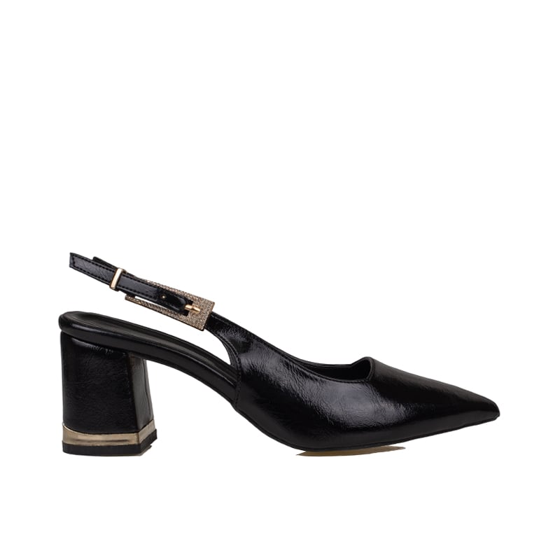 Trend Adımlar Siyah Kadın Tokalı Slingback Parlak Klasik Ayakkabı