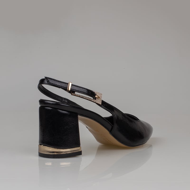 Trend Adımlar Siyah Kadın Tokalı Slingback Parlak Klasik Ayakkabı